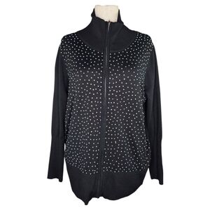 Questions Black Rhinestone Zip Mock Neck Sweater 2X Sparkle Knit Top